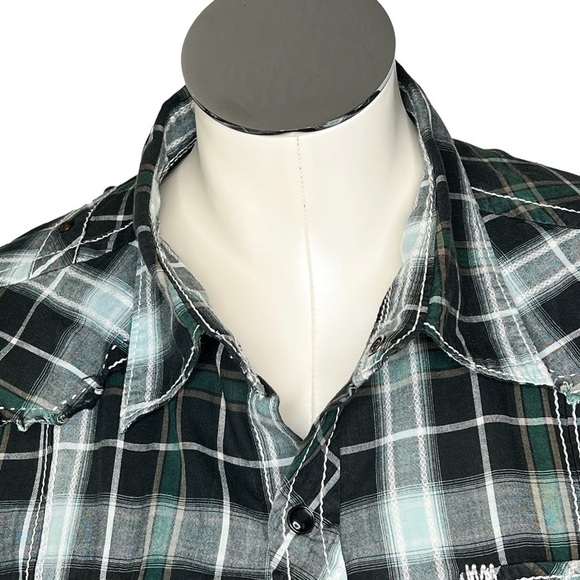 BKE Black Green Plaid Pearl Snap Button-Down Western Men's Shirt Size M - Picture 6 of 16